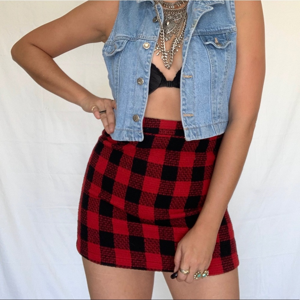 Vintage 90's Plaid Red and Black Mini Skirt